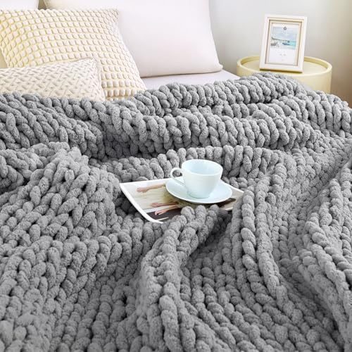 Chunky Knit Blanket Throw for Couch, 51"x63" Chunky Yarn Knitted Blankets by Admitrack