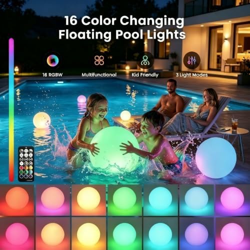 LOFTEK LED Pool Light, 12-inch Rechargeable Globe Floor Lamp w/Remote - Image 2