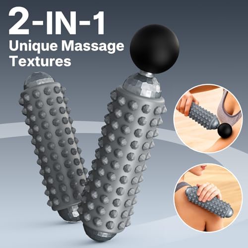 Mini Electric Massage Roller 4 Speeds Vibrating Massage Ball, 2-in-1 Portable Muscle Massager Gun & Roller for Muscle Relief, Detachable Heads, Rechargeable, For Fitness, Office, Travel (Gray) - Image 3