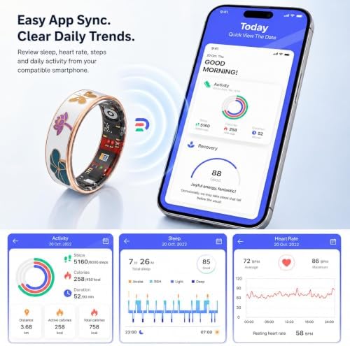 Smart Ring for Women with Enamel Health Ring Fitness Ring Fitness Tracker with Sleep Heart Rate Monitoring Distance Pedometer Calorie for Android iOS - Image 7