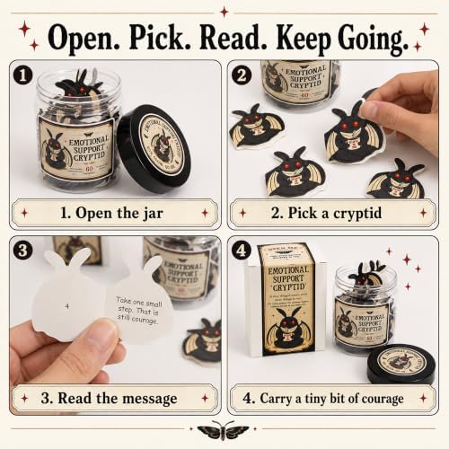 Emotional Support Cryptid Affirmation Jar, 60 Spooky Encouragement Cards, Self Care Gift for Teens, Women and Men, Halloween Basket Stuffer - Image 4