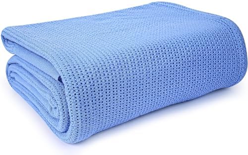 Linteum Textile Supply Blue Hospital Thermal Blanket 66x90 Inch 100% Cotton, Soft and Cozy, Breathable, Open-Cell Weave Design, All Season Twin Hospital Blanket (2-Pack) by LinteumTextileSupply