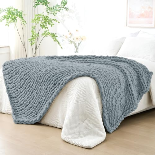 Bigacogo Chunky Knit Throw Blanket for Couch, 40x80 inches, Dusty Blue by Bigacogo