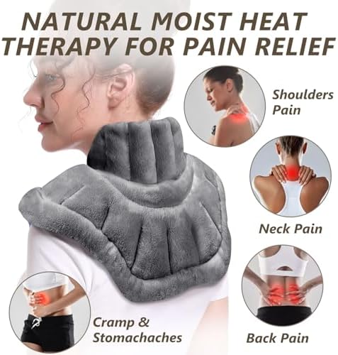 AiricePac Microwave Heating Pad for Neck Shoulders and Back Pain Relief with Moist Heat, Weighted Microwavable Heated Neck Wrap Warmer, Uncented Gery - Image 2