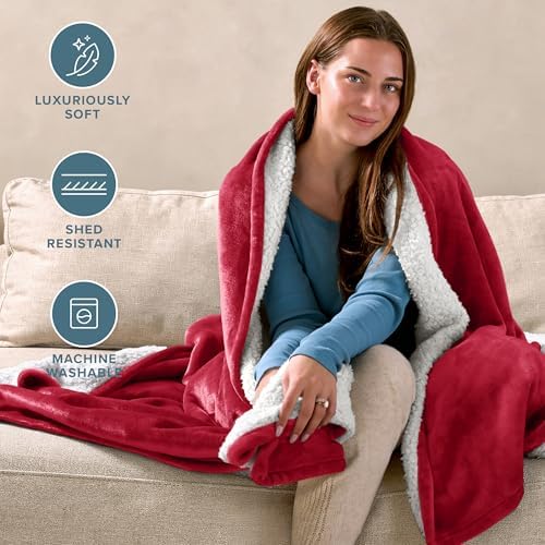 Bare Home Sherpa Fleece Blanket (King, Red) - Image 3