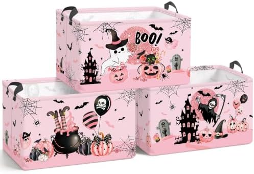 Clastyle 3 Pcs Halloween Spooky Gift Basket Ghost Pink Baby Boo Storage Bin by Clastyle