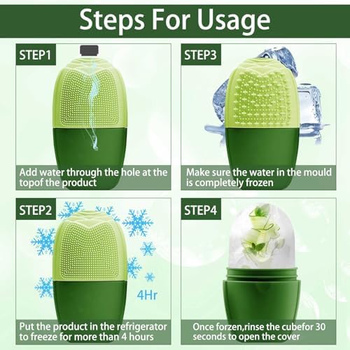 XHJRI Ice Face Roller Massager,Ice Cube Roller for Face, Eyes and Neck Naturally Conditioning and Skin Care,De-Puff Eye Bags,Reduce Migraine Pain,Reusable Massage Silicone Ice Mold (New Green) - Image 5