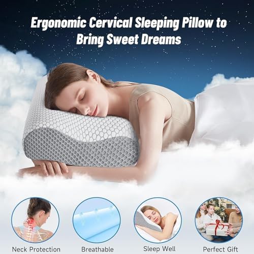 Neck Pillow for Sleeping, Ergonomic Cervical Bed Pillow, Grey King Size - Image 4