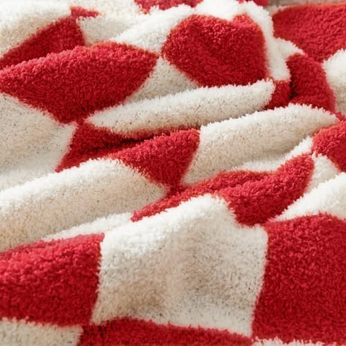 CozeCube Christmas Red Reversible Checkered Knit Throw Blanket 50"x60" - Image 3