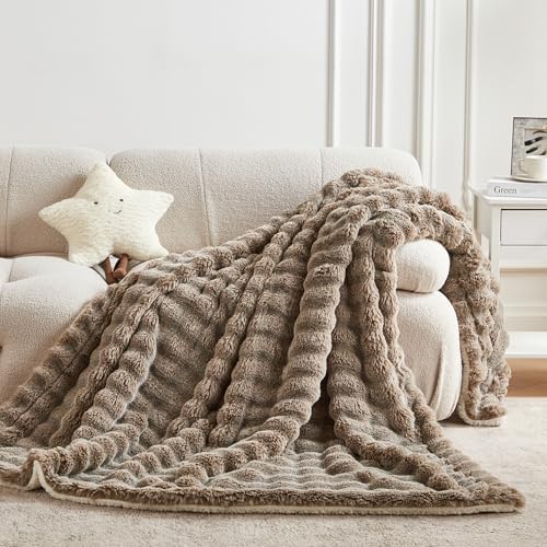 60x80 Inches Ultra-Soft Fuzzy Faux Fur Plush Twin Size Blanket - Thick, Warm Sherpa for Couch, Sofa, Bedroom, Camping - Decorative Blanket for Cozy Warmth, Bubble Dark Brown by Serenhom