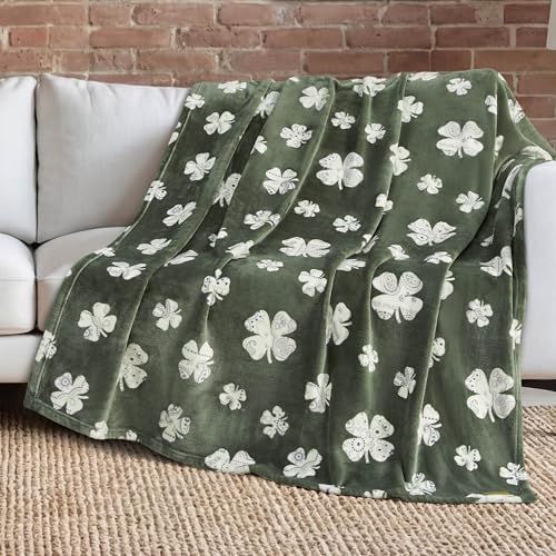 Lucky Brand 50" x 70" Plush Throw Blanket, Clover Green Blanket for Sofa or Bed by LuckyBrand