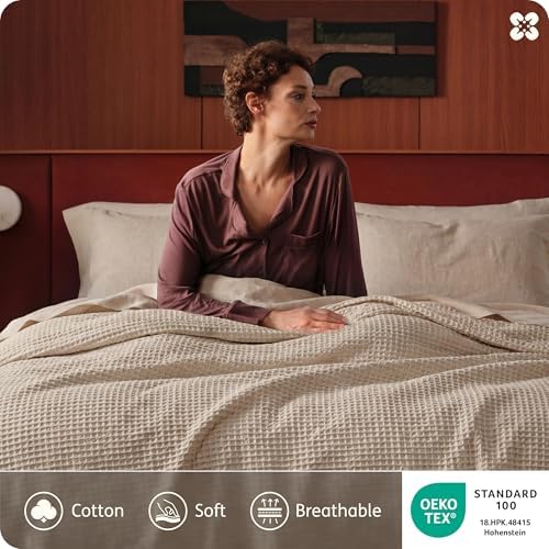Bedsure PureWoven Cotton Waffle Weave Duvet Cover, Khaki, Duvet Cover Only - Image 3