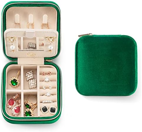 ZPROW Plush Velvet Travel Jewelry Case, Organizer, Box, Small Case for Women, Earring Organizer with Mirror, Best Gifts For Daughter, Girlfriend, Mom - Emerald Green by ZPROW