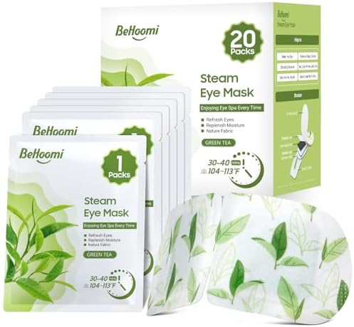 BeHoomi 20 Packs Steam Eye Mask, Heated Eye Mask Warm Compress for Eyes, Disposable Self Heating Steam Mask for Home, Sleep, Spa, Travel Essentials & Relaxation Gifts for Women (Green Tea) by BeHoomi