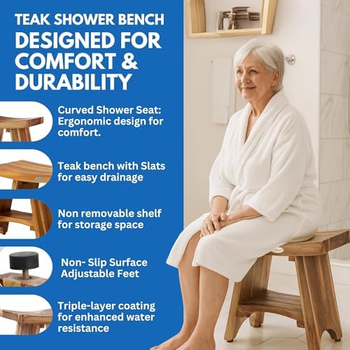 EcoDecors Serenity 18" Teak Shower Bench Bundle with Teak Oil & Cleaner - Image 3