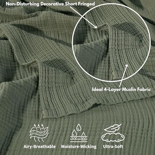 Muslin Blanket - Pure 100% Turkish Cotton Airy Soft Light Versatile Gauze Throw Blanket for Bed, Couch, Sofa (Khaki Green, Throw Size (50" x 66" inch)) - Image 4