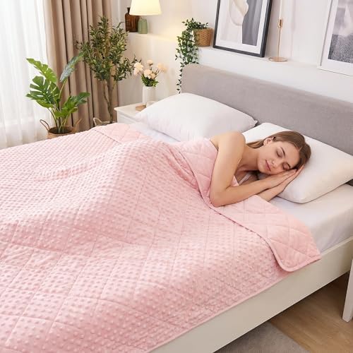 yescool Pink Weighted Blankets for Adults 15 lb, 60 * 80in Queen Size Weighted Blanket for Better Sleep, Minky Heavy Blanket for Teens by yescool