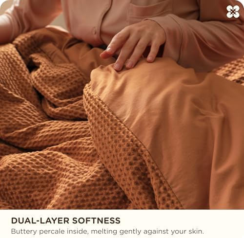 Bedsure PureWoven 3 Pieces Cotton Waffle Duvet Cover Set, King, Terracotta - Image 5