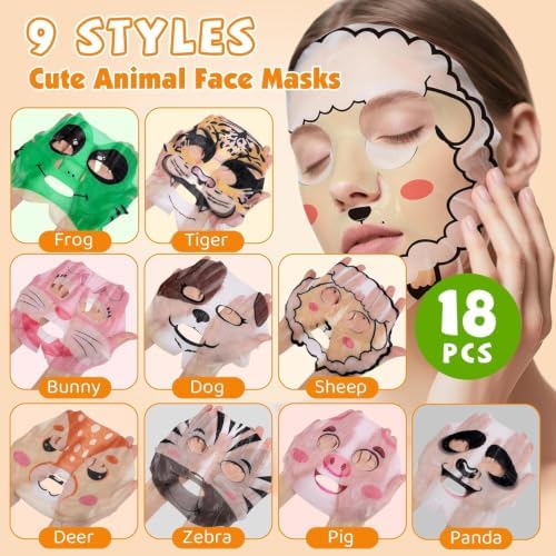 18 Pack Animal Face Mask for Kids, Bulk Sheet Face Masks Skincare for Girls - Image 3