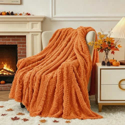 Aganear Fleece Throw Blanket for Couch,Fall Boho Blankets,50"x60" Orange by Aganear
