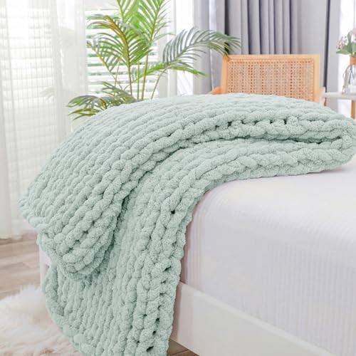 Bigacogo Chunky Knit Throw Blanket for Couch, 40x60 inches, Mint by Bigacogo