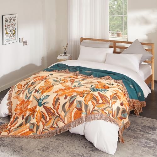 Boho Throw Blanket for Bed 90”x108”, 100% Cotton Blanket for Couch Sofa - Image 3