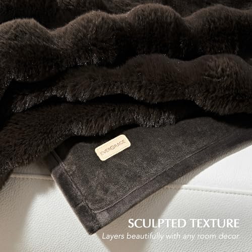 EverGrace Faux Rabbit Fur Bubble Throw Blanket, 50"x60", Dark Brown - Image 5