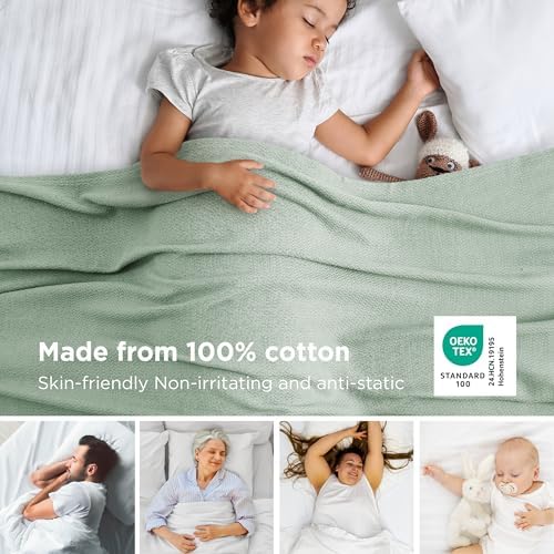 Bedsure 100% Cotton Blanket, Herringbone Weave, Full, Sage Green - Image 2