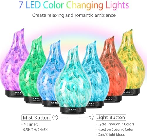 Aromatherapy Essential Oil Diffuser for Home- Art Glass Diffuser for Essential Oils with Waterless Auto Shut-Off 4 Timer 7 Colors LED Night Light for Home Office Decor Gifts for Women - Image 2