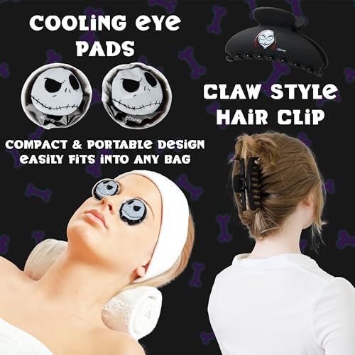 Disney The Nightmare Before Christmas Beauty Accessories Set for Women, Teens with Eye Mask Eye Pads Headband Claw Clip Pampering Gifts for Women (Black) - Image 5