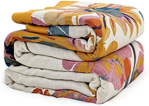 MSGKV Boho Throw Blanket 50"x60" Cotton Throw for Couch Sofa, Floral Quilt by MSGKVHomeTextiles