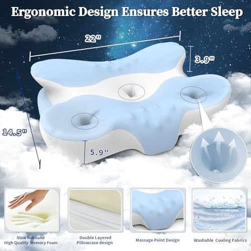 Memory Foam Cervical Pillow for Neck Pain Relief - Ergonomic Contour Pillow for Side, Back & Stomach Sleepers, Orthopedic Neck Support with Cooling Pillowcase - Image 5