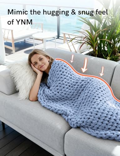 YnM Chunky Throw Blanket, Medium-Weight, Hand Knitted with Chenille Yarn, Skin Friendly, Ventilated and Breathable, Machine Washable, Home Décor Piece for Couch Sofa and Bed (Chambray Blue 50x60 Inch) - Image 4