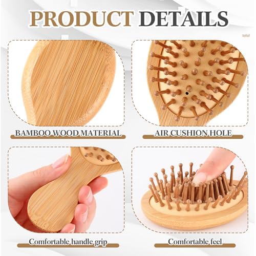 FoldTier 10 Pack Mini Bamboo Hair Brush Bulk Wooden Travel Small Hairbrush - Image 3