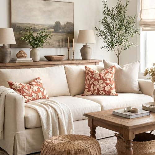 BlissBlush Throw Pillow Cover 20x20 Inch, Rust Terracotta Floral Tufted Velvet Decorative Accent Pillow Case for Sofa Bed Living Room, Cover Only - Image 3