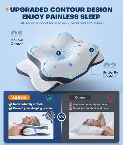 5X Pain Relief Cervical Neck Pillow for Neck Support, Ergonomic Cooling Side Sleeper Pillow for Sleeping, Odorless Contour Memory Foam Pillows, Orthopedic Bed Pillow for Side Back Stomach Sleeper - Image 2