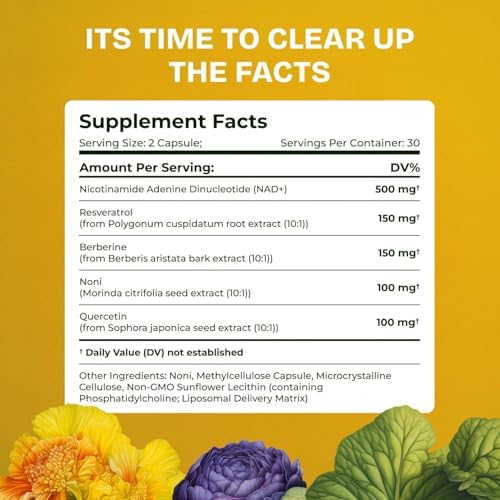 Liposomal NAD Supplement, 500mg NAD+ with Resveratrol, 60 Capsules - Image 6