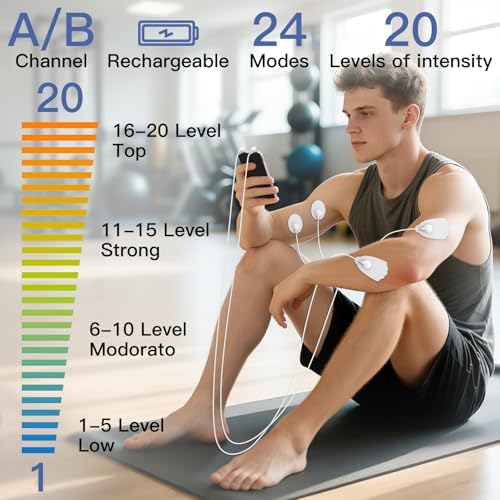 DOMAS TENS Unit Muscle Stimulator - TENS Machine with 24 Modes, Rechargeable Electronic Pulse Massager Stimulation for Shoulder, Neck, Back Pain Relief and Muscle Recovery, 12 Pads - Image 4