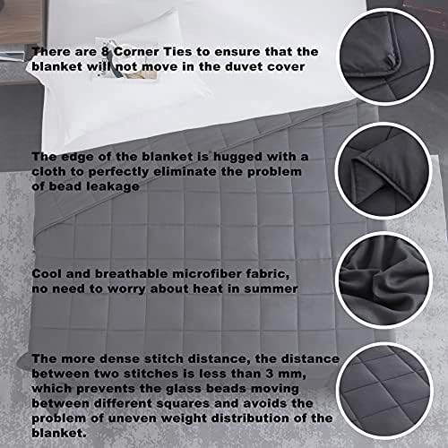 L'AGRATY Weighted Blanket Queen Size（22lbs, 60"x80"） Cooling Heavy Blanket Microfiber for Adults Breathable Big Weighted Throw Blanket for Summer Fall Winter, Grey - Image 3