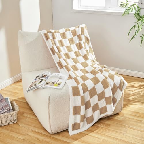 CozeCube Beige White Reversible Checkered Knit Throw Blanket 50"x60" - Image 5