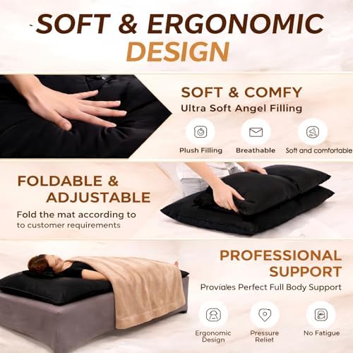 AceOrbit Lash Bed Cushion for Massage Table 72''x 24'' x 5'' Spa Bed Topper Foam Pillow for Table Soft Pad Lash Cushion Cover Foldable Soft Foam Black 5-Pillow Designs - Image 4