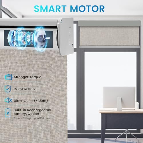 Motorized 100% Blackout Roller Shade – Custom Smart Blind with Remote, Rechargeable Battery or Plug-in Motor, Tuya WiFi Optional, Home & Office Automatic Window Shades (Butterscotch Brown/CH9564) - Image 3