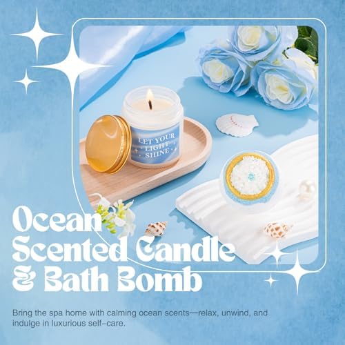 Gifts for Women, 8pcs Ocean Happy Birthday Gifts for Women, Christmas Ideas Inspirational Get Well Soon Gift Baskets Mothers Day Box w/Seashell Tote Bag for Her Mom Sister Friend Friendship - Image 7