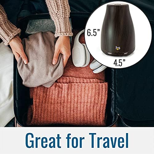 HealthSmart Essential Oil Diffuser, Cool Mist Humidifier and Aromatherapy Diffuser with 150ML Tank Ideal for Small Rooms, Adjustable Timer and Mist Mode, Wood Grain Brown (Pack of 2) - Image 7