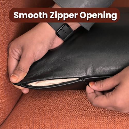 LL LEATHER LOVERS 100% Lambskin Leather Pillow Cover - Sofa Cushion Case - Decorative Throw Covers for Living Room & Bedroom, Black Plain Pack of 1-12X20 Inch - Image 5