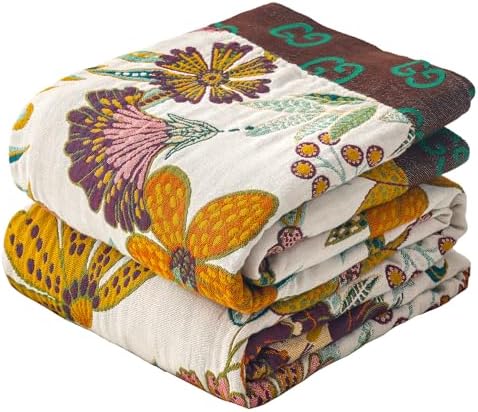 VANJOROY King Boho Throw Blanket for Bed, 100% Cotton Muslin Soft Throw-Floral Farmhouse Rustic Decor Blanket for Couch Sofa Quilt and Gift, 91" x 98"-BeigeWhite by CHOOSEVANJOROYENJOYAMORECOMFORTABLEFEELING