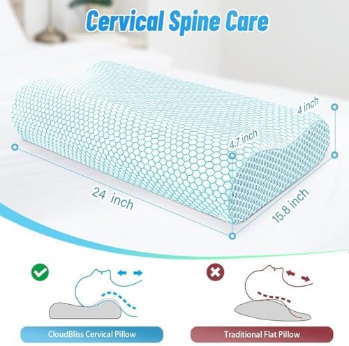 Neck Pillow for Sleeping, Ergonomic Cervical Bed Pillow, Blue Standard Size - Image 2