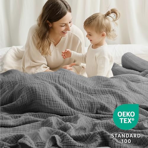 100% Cotton Muslin Blanket Large 50" x 70", Breathable and Lightweight Cotton Throw Blanket for Bed and Couch, Soft Cooling Summer Gauze Blanket for Adults All Season, Dark Grey - Image 4