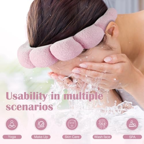 Ztomine Spa Headbands, Set of 2, Terry Cloth Headband Face Wash Headband Combo Pack - Puffy Makeup Headbands for Face Washing, Mask (Dark khaki + pink) - Image 2