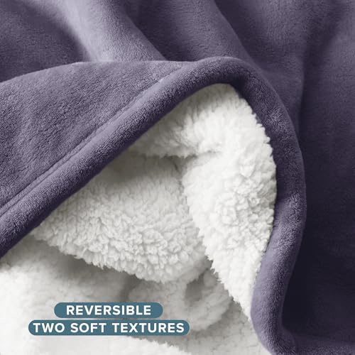 Bare Home Sherpa Fleece Blanket (Twin/Twin XL, Dusty Purple) - Image 5